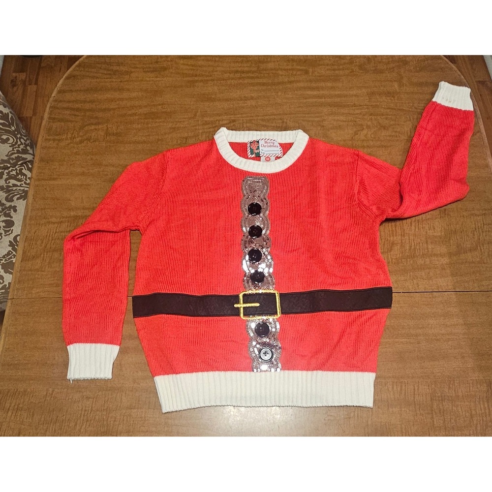 Women's Christmas Santa Sweater Ugly Sweater Glitter Medium K